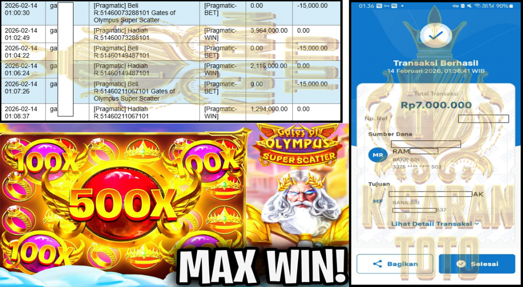 KISARANTOTO JACKPOT PRAGMATIC Gaming ”Gates of Olympus Super Scatter” ‌‌‌‌‌‌‌‏Rp 7,000,000,- LUNAS