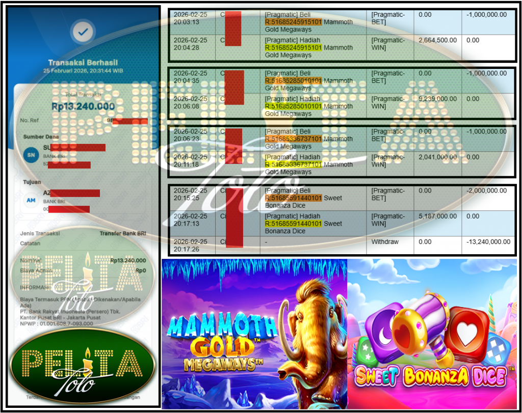 PELITATOTO JACKPOT PRAGMATIC Gaming ”Sweet Bonanza Dice & Mammoth Gold Megaways” Rp 13,240,000,- LUNAS