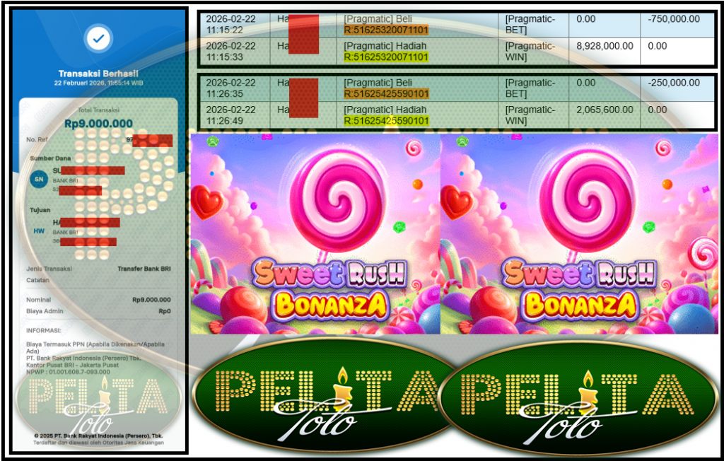 PELITATOTO JACKPOT PRAGMATIC Gaming ”Sweet Rush Bonanza” Rp 9,000,000,- LUNAS