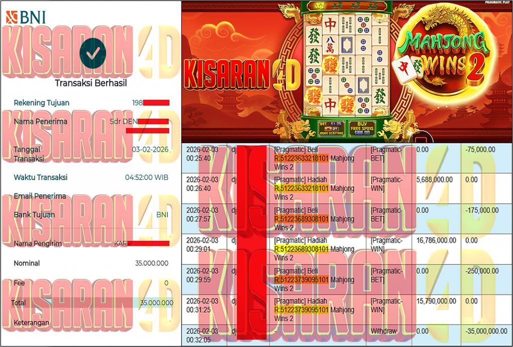 KISARAN4D JACKPOT PRAGMATIC Gaming ”Mahjong Wins 2” Rp 35,000,000,- LUNAS