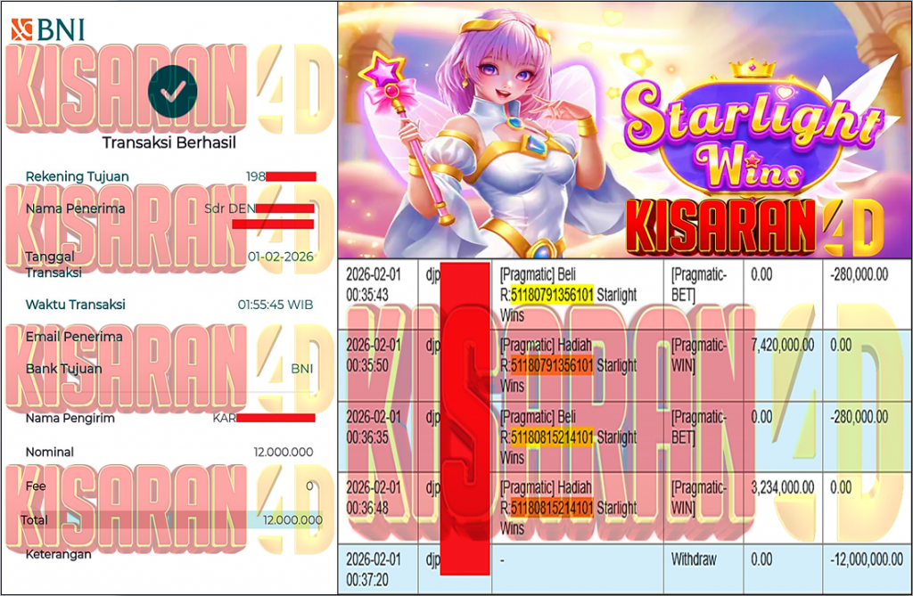 KISARAN4D JACKPOT PRAGMATIC Gaming ”Starlight Wins” Rp 12,000,000,- LUNAS