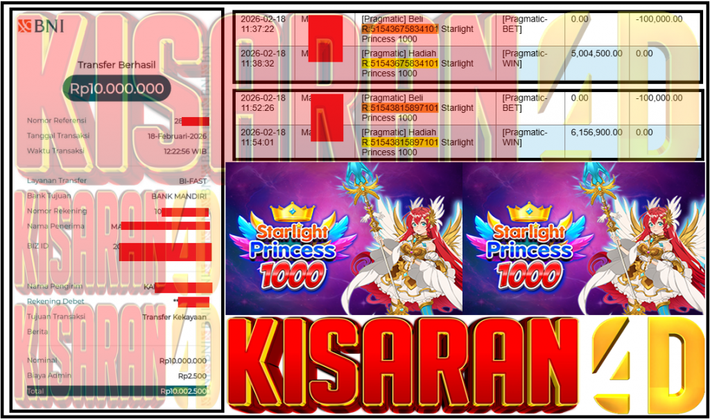 KISARAN4D JACKPOT PRAGMATIC Gaming ”Starlight Princess 1000” ‏Rp 10,000,000,- LUNAS
