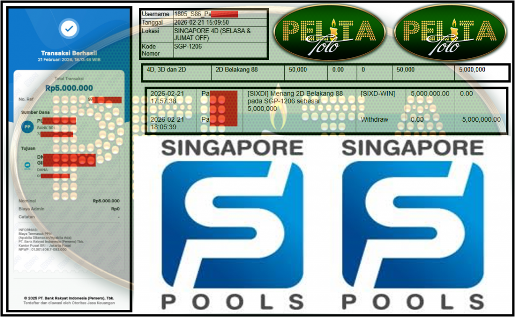 PELITATOTO JACKPOT PASARAN SINGAPORE ”5888” Rp 5,000,000,- LUNAS