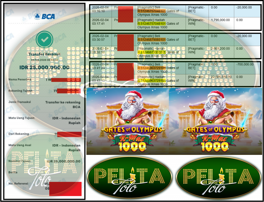 PELITATOTO JACKPOT PRAGMATIC Gaming ”Gates of Olympus Xmas 1000” Rp 25,000,000,- LUNAS