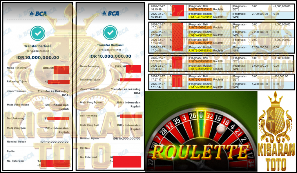 KISARANTOTO JACKPOT PRAGMATIC Gaming ”Roulette” Rp 20,000,000,- LUNAS