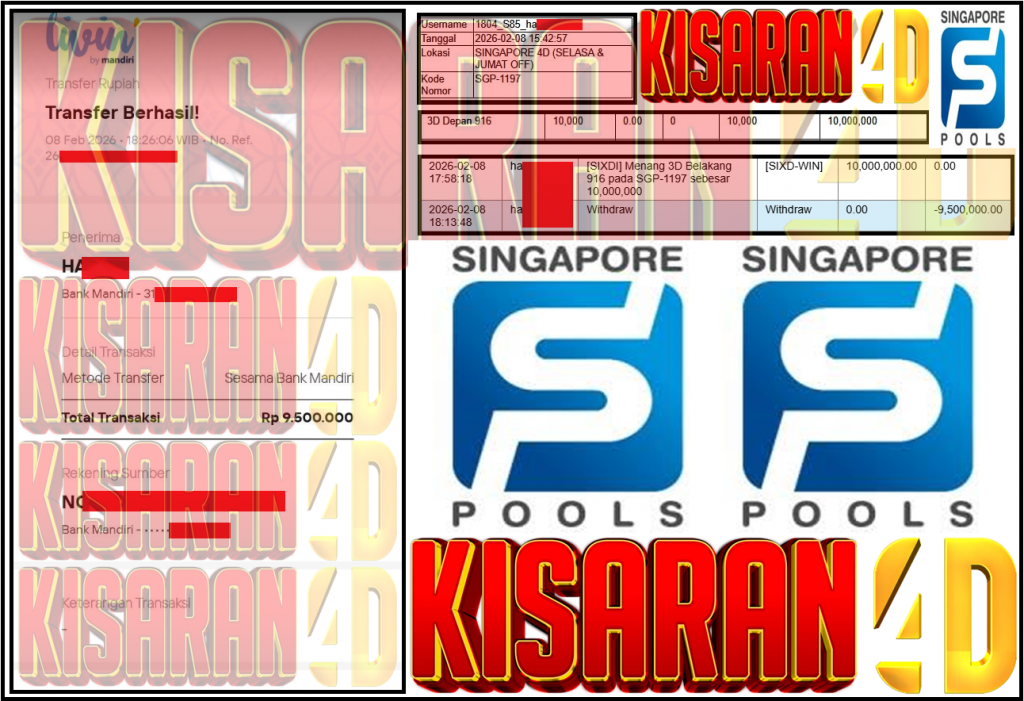 KISARAN4D JACKPOT PASARAN SINGAPORE ”2916” ‌‌‌‌‌‌‌‏Rp 9,500,000,- LUNAS