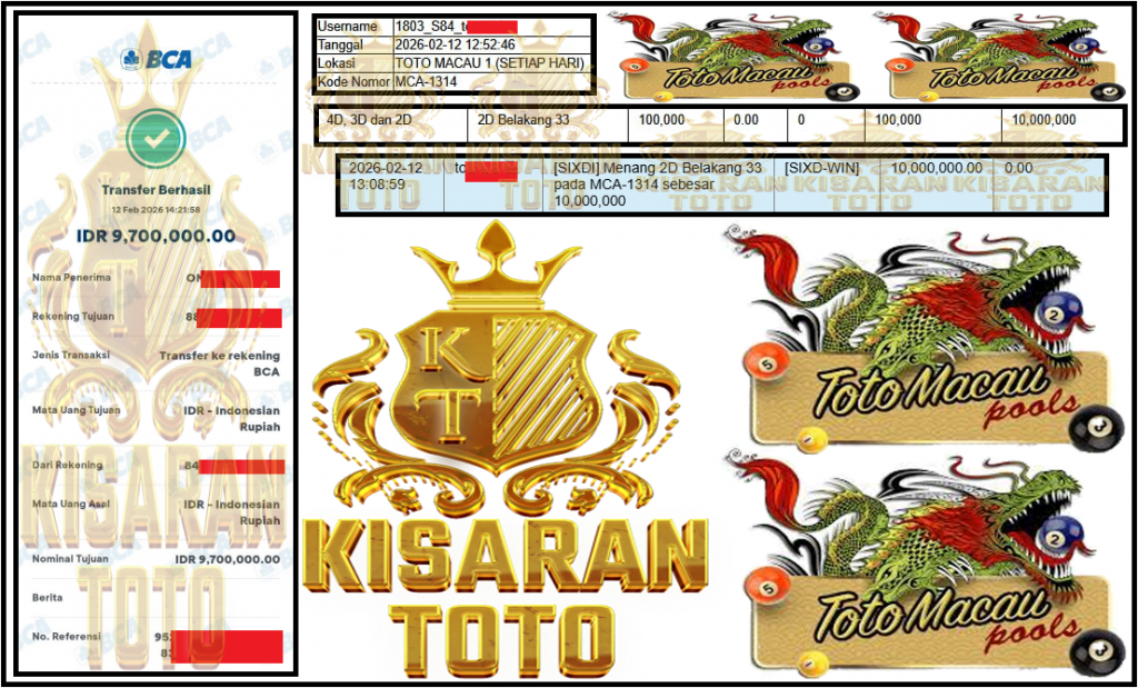 KISARANTOTO JACKPOT PASARAN TOTO MACAU 1 ”4833” ‌‌‌‌‌‌‌‏Rp 9,700,000,- LUNAS