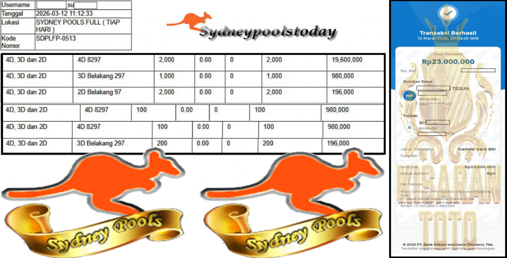 KISARANTOTO JACKPOT PASARAN SYDNEY POOLS ”8297” Rp 23,000,000,- LUNAS