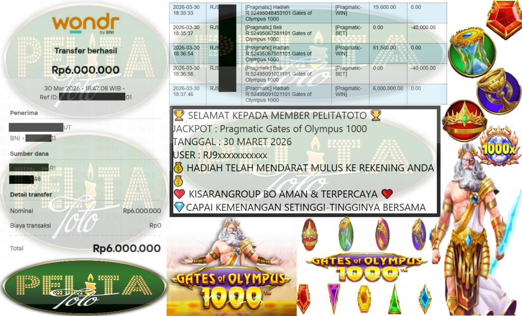 PELITATOTO JACKPOT Pragmatic Gates of Olympus 1000 ‌‌‌‌‌‌‌‏Rp 6,000,000.00,- LUNAS