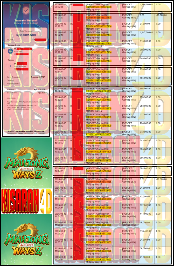 KISARAN4D JACKPOT PGSOFT Gaming ”Mahjong Ways 2” ‌‌‌‌‌‌‌‏Rp 8,500,000,- LUNAS
