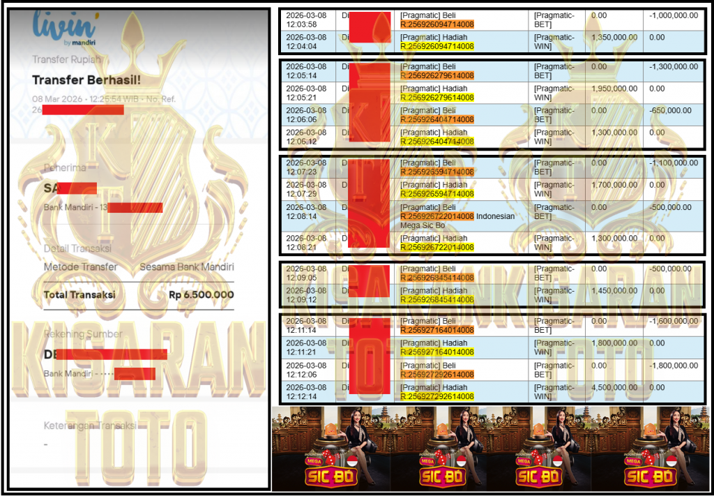 KISARANTOTO JACKPOT PRAGMATIC Gaming ”Indonesian Mega Sic Bo” ‌‌‌‌‌‌‌‏Rp 6,500,000,- LUNAS