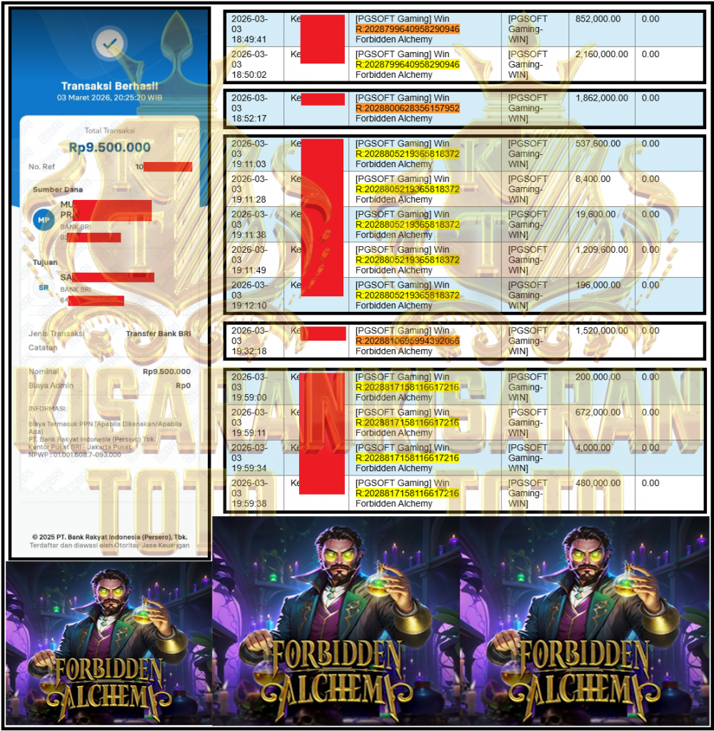 KISARANTOTO JACKPOT PGSOFT Gaming ”Forbidden Alchemy” ‌‌‌‌‌‌‌‏Rp 9,500,000,- LUNAS