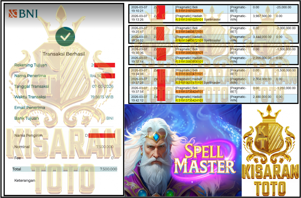 KISARANTOTO JACKPOT PRAGMATIC Gaming ”Spellmaster” ‌‌‌‌‌‌‌‏Rp 7,500,000,- LUNAS