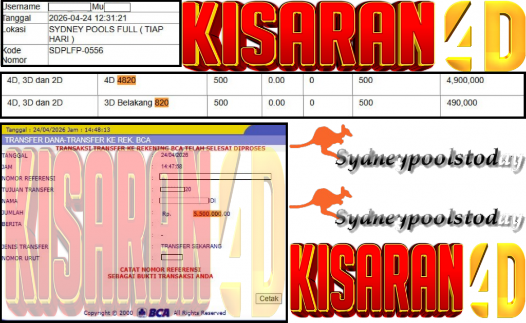 KISARAN4D JACKPOT PASARAN SYDNEY POOLS ”4820” ‌‌‌‌‌‌‌‏Rp 5,500,000,- LUNAS