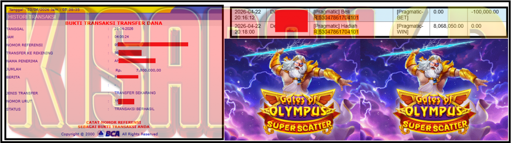 KISARAN4D JACKPOT PRAGMATIC Gaming ”Gates of Olympus Super Scatter” ‌‌‌‌‌‌‌‏Rp 7,800,000,- LUNAS