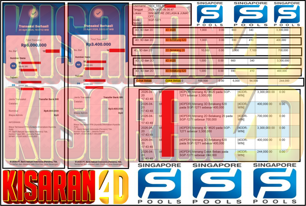 KISARAN4D JACKPOT PASARAN SINGAPORE ”4620” ‌‌‌‌‌‌‌‏Rp 9,400,000,- LUNAS