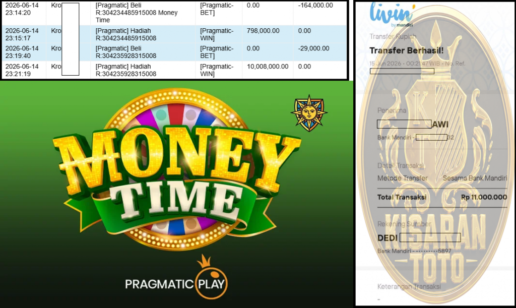KISARANTOTO JACKPOT PRAGMATIC Gaming ”Money Time” ‌‌‌‌‌‌‌‏Rp 11,000,000- LUNAS