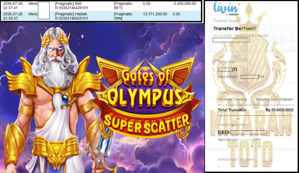KISARANTOTO JACKPOT PRAGMATIC Gaming ”Gates of Olympus Super Scatter” ‌‌‌‌‌‌‌‏Rp 10,000,000,- LUNAS